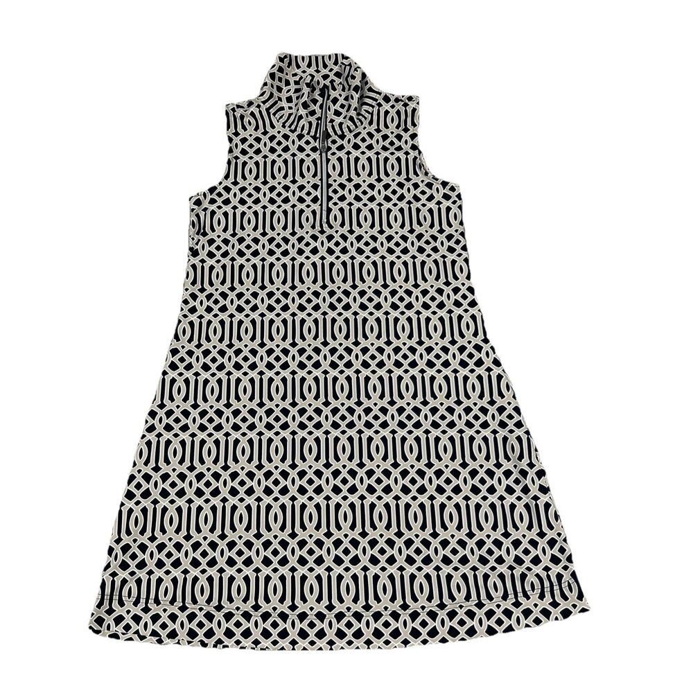 Anthonys Resort Wear Dress Womens Medium Black Beige Sleeveless Zip Neck Stretch